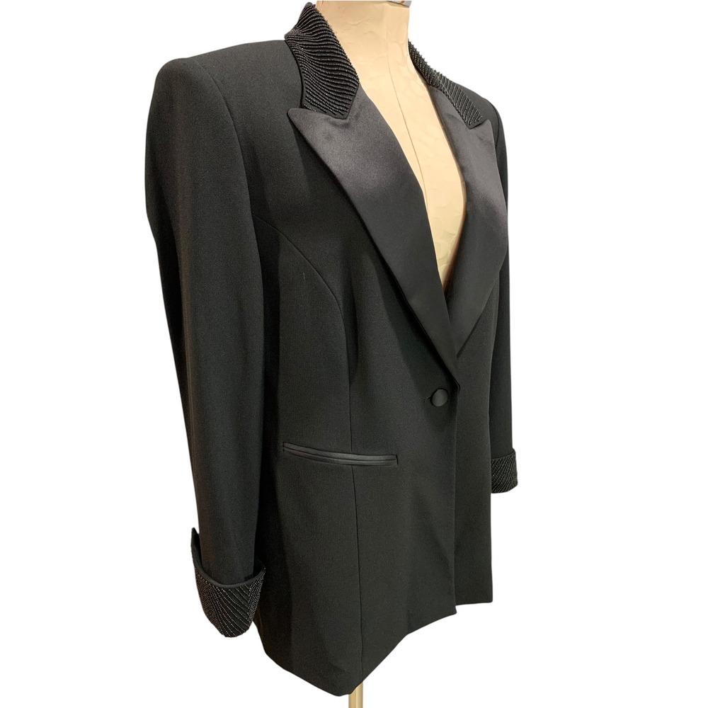 14W Valerie Stevens II Evening Womens Tuxedo Blazer Jacket Beaded Collar Cuff